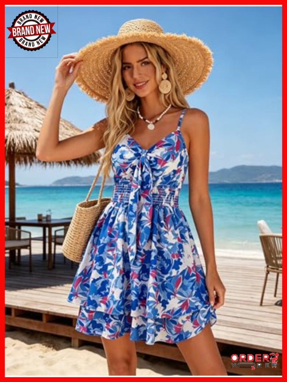 Floral Mini Dress with Pockets, Spaghetti Strap Cutout - Picture 2 of 6